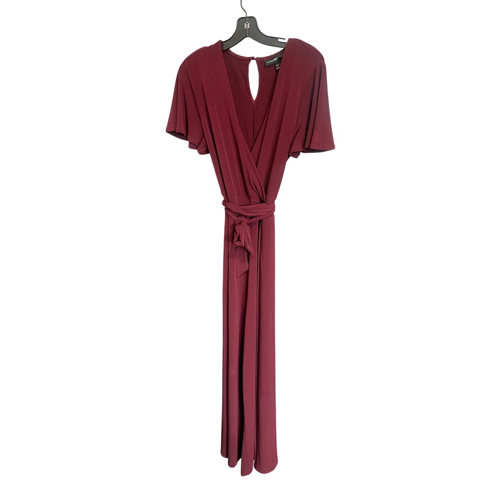 Lane Bryant Burgundy Wide Leg Jumpsuit Plus 10/12 Short Sleeve Tie Waist Pocket